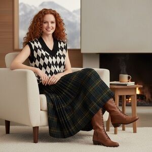 Cleo Black Tan Argyle Pattern Knit Sweater Vest Size M